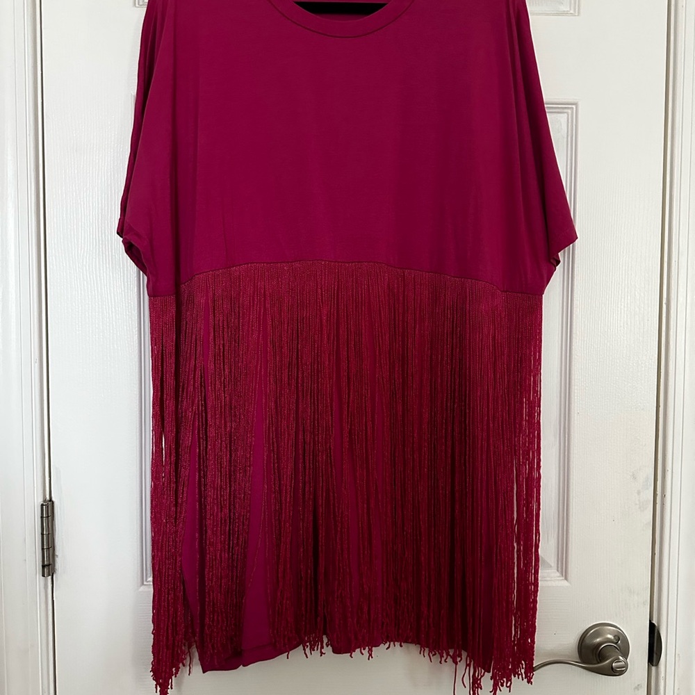ASOS Short Sleeve Fringe Detail Dress - Fuchsia